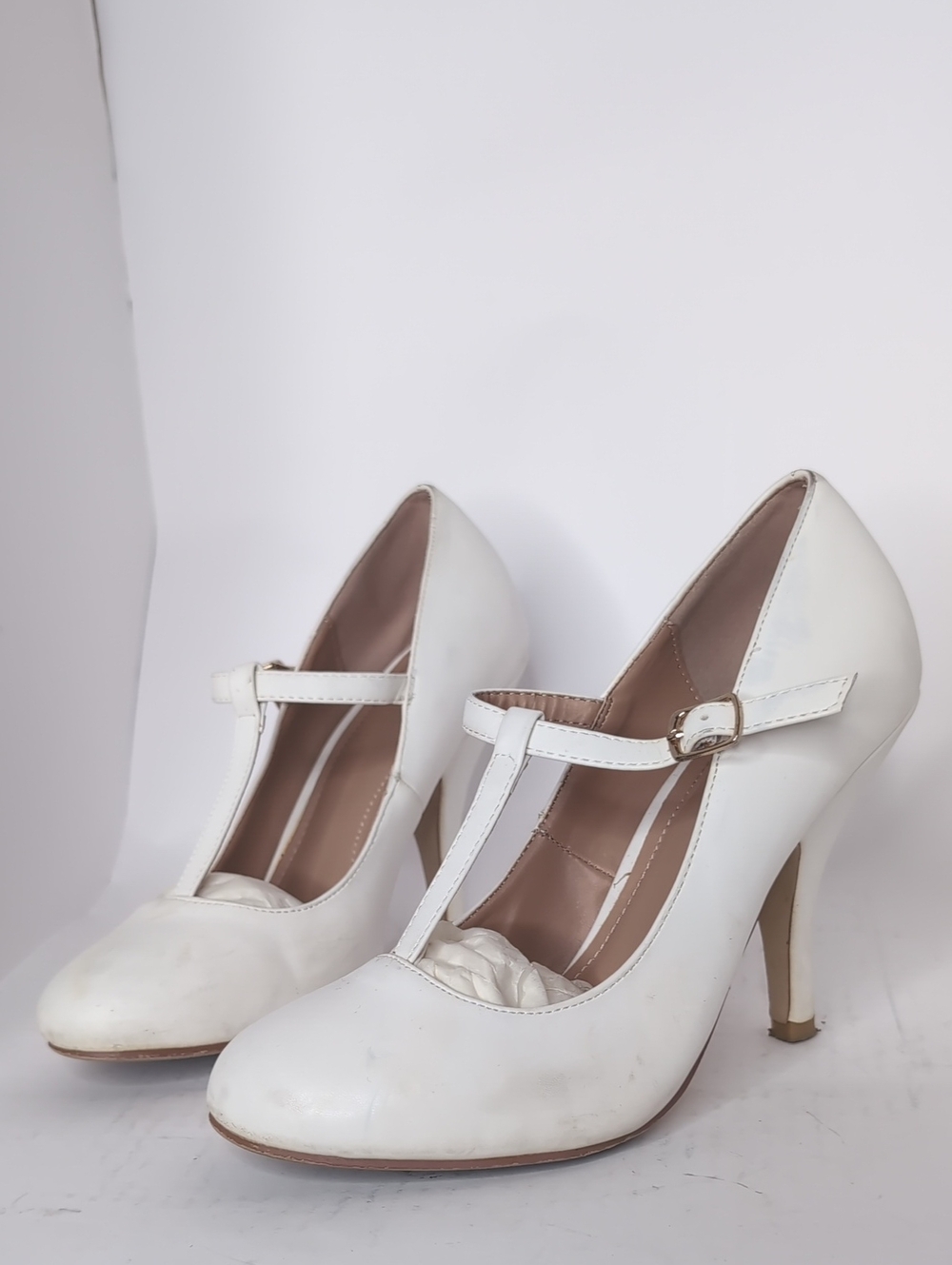 Vintage White T-Strap Heels